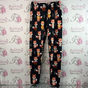 Just cozy tights leggings fleece lined Bottoms - Black Orange Fox Print warm